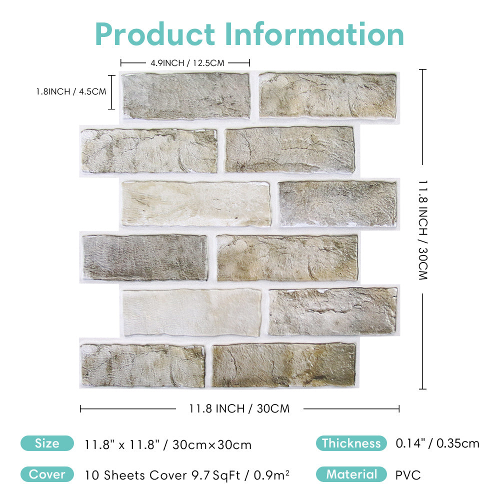 Commomy 3D brick peel and stick tile texture close up