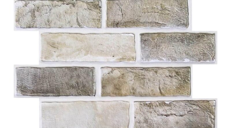 Commomy 3D Brown-Gray Brick Peel and Stick Wall Tile on accent wall