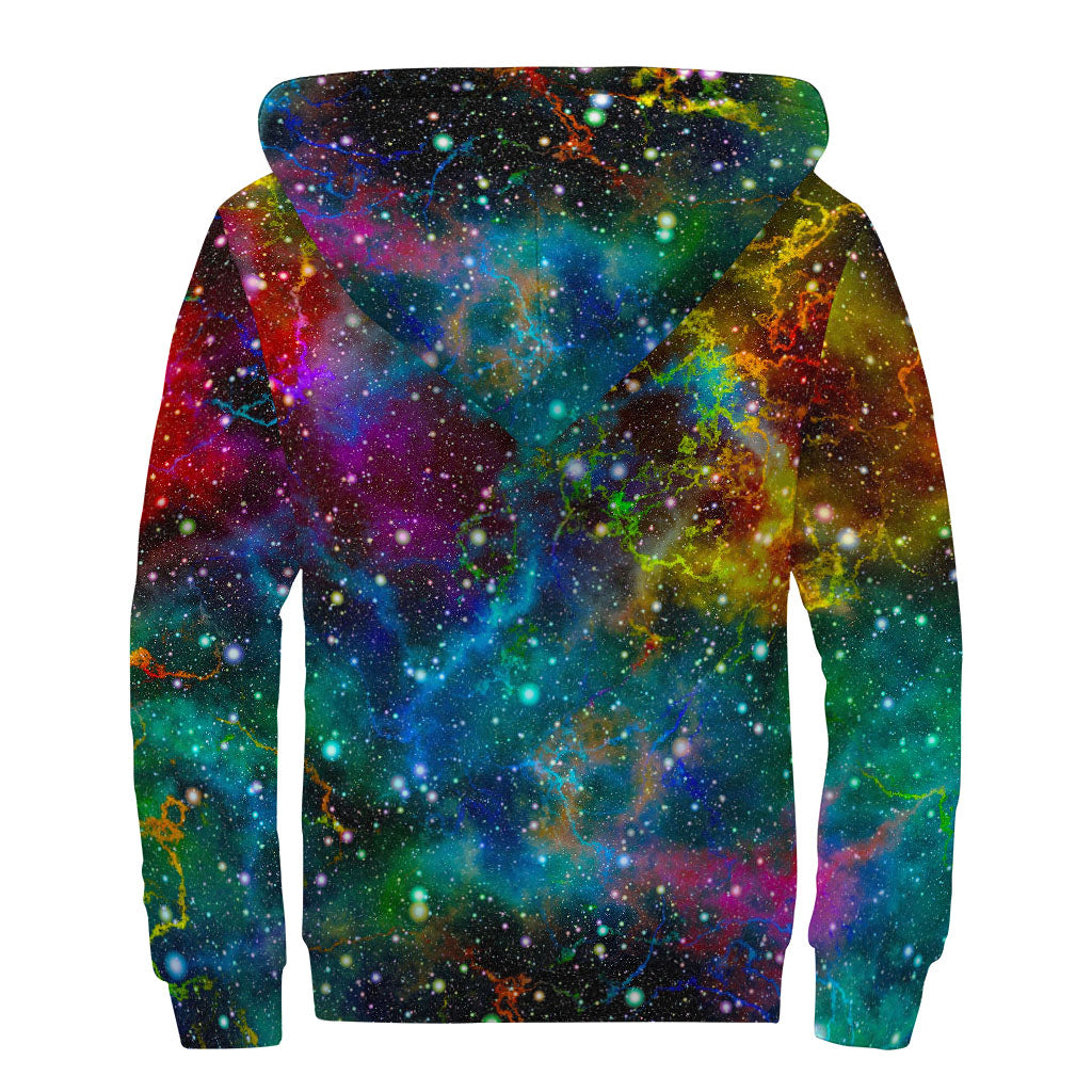 GearFrost Abstract Colorful Galaxy Space Print Sherpa Lined Zip Up Hoodie back view