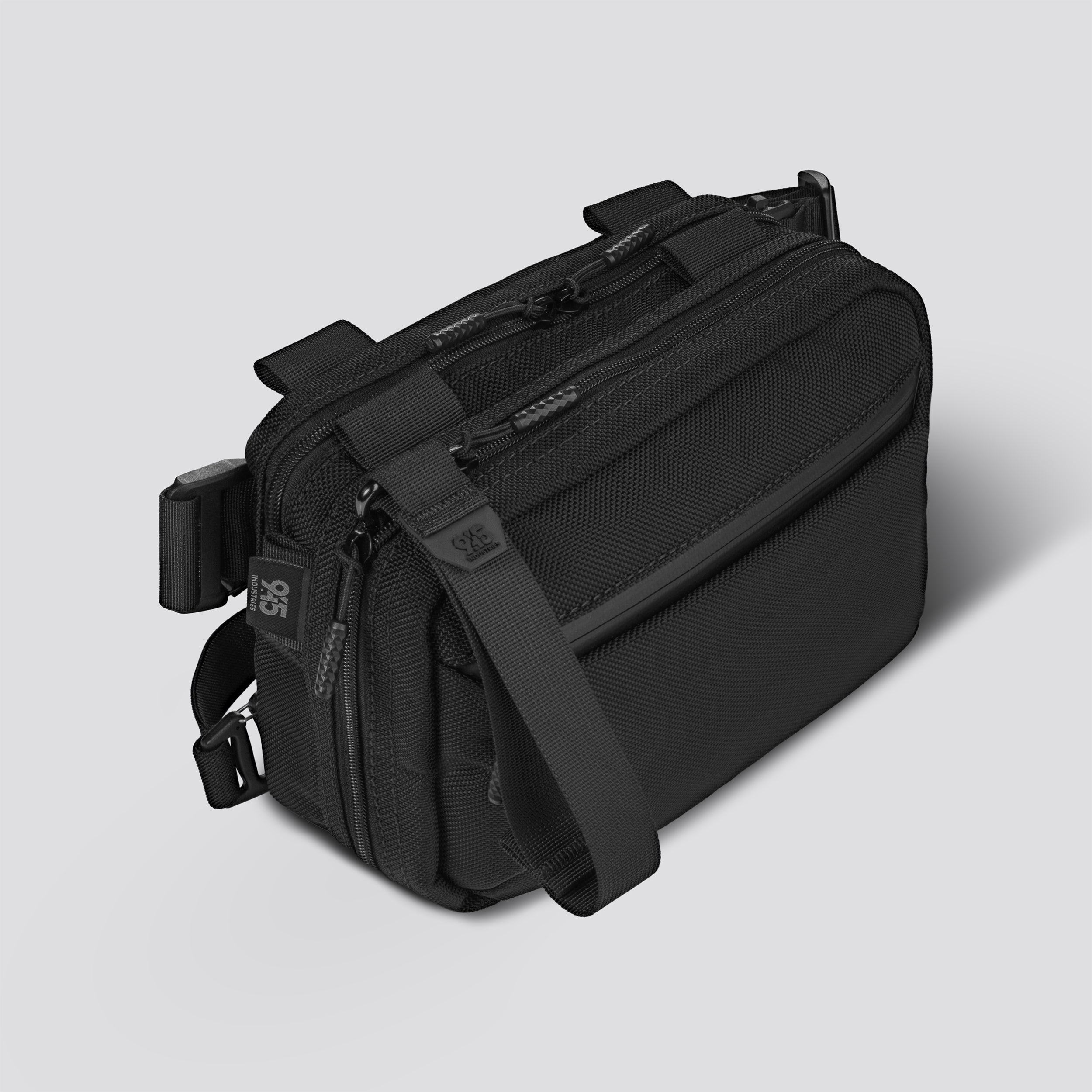 MORPH Expandable Concealment Bag in black 1050 ballistic nylon, front angle view