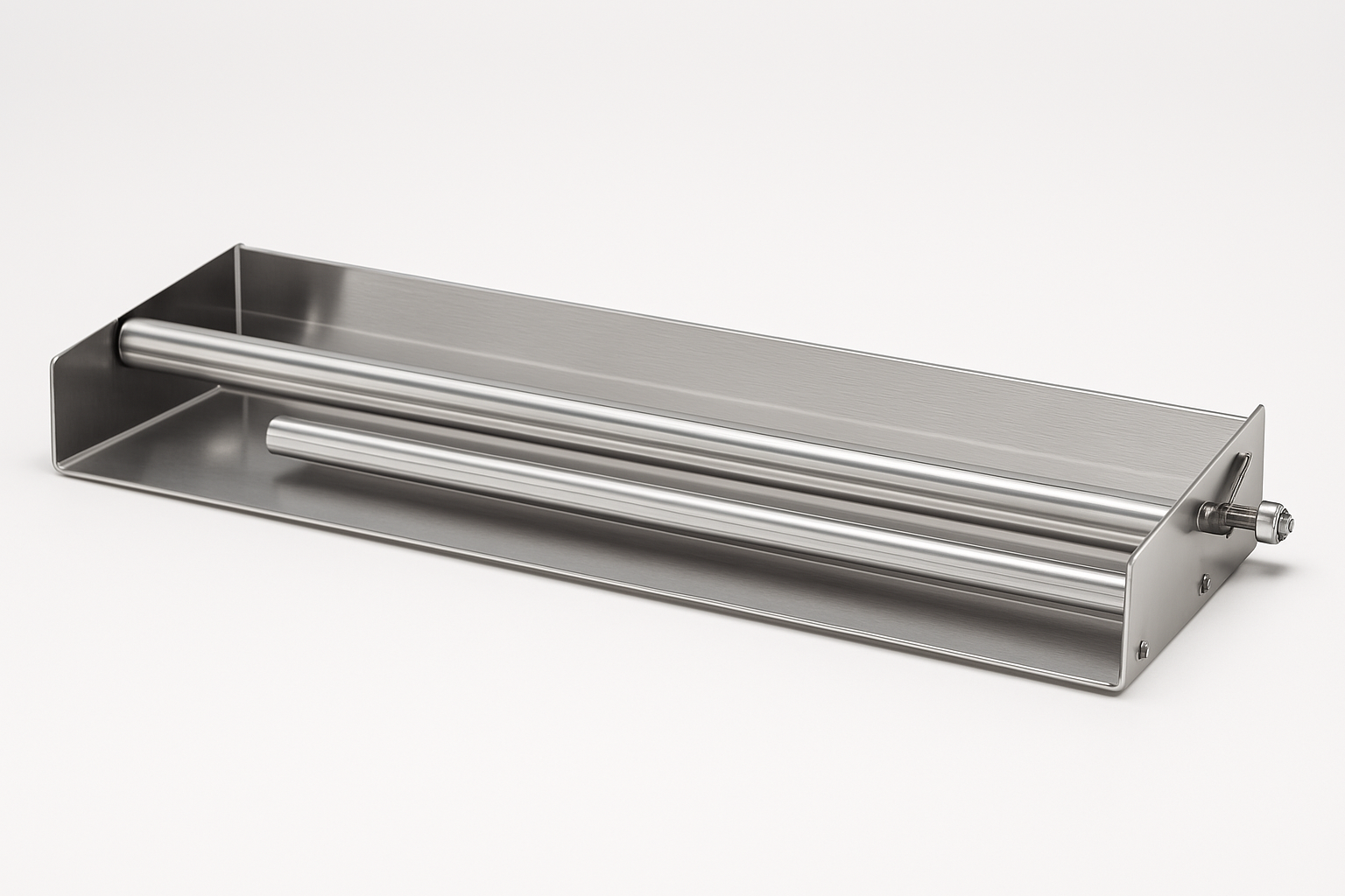 Stainless steel film carrier and dispenser that holds and protects the roll of shrink film