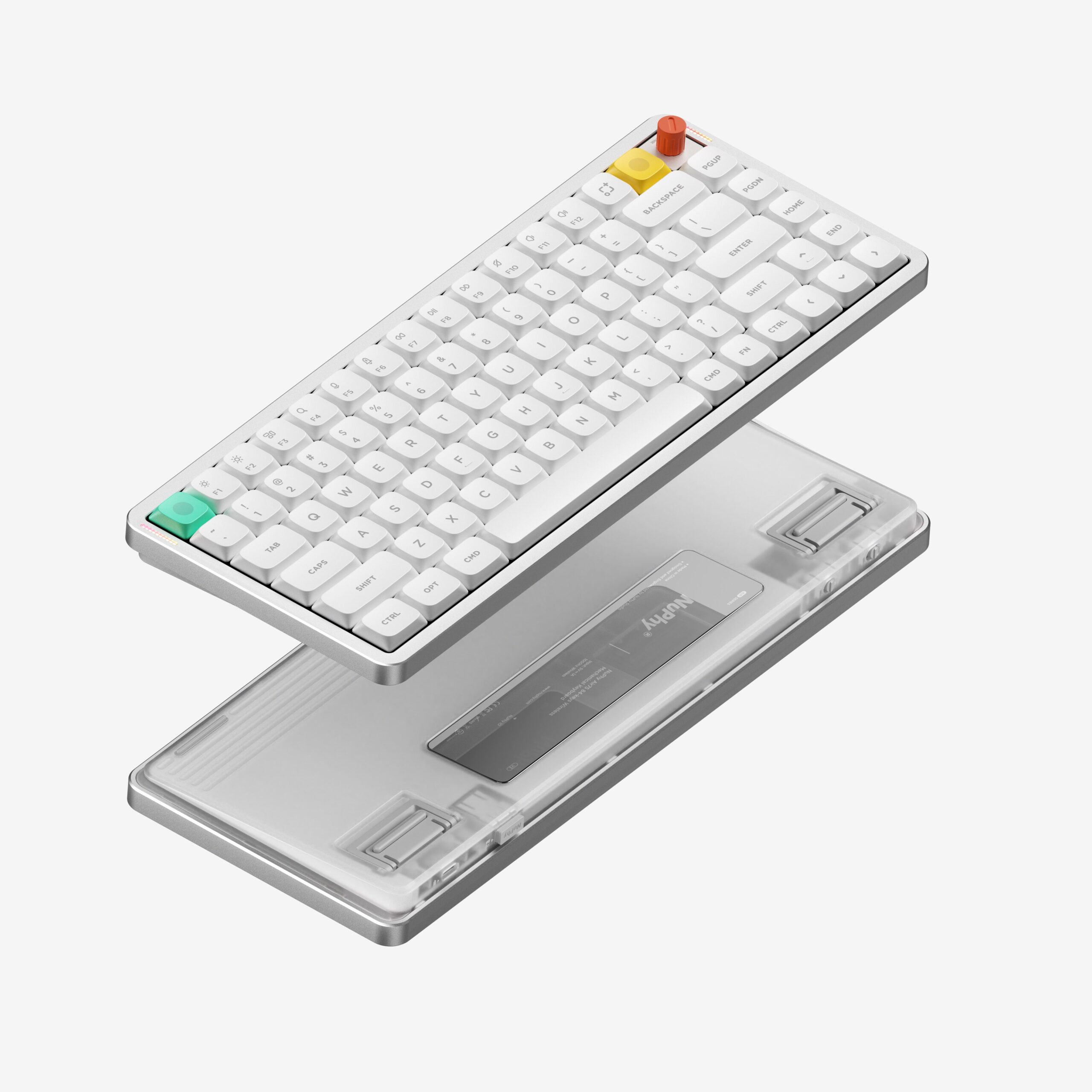 NuPhy Air75 V3 keyboard shown above its case with the adjustable kickstand feet extended