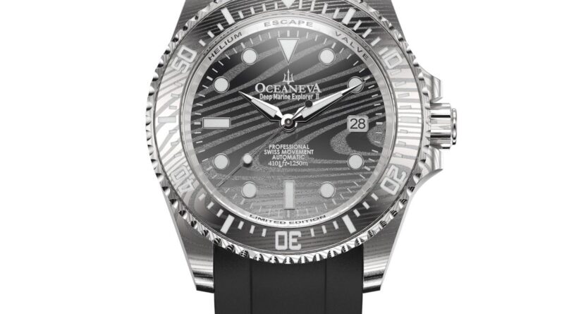 Oceaneva Men's Deep Marine Explorer II Damascus Steel Dial Watch
