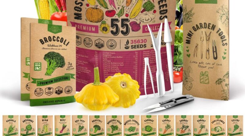 Organo Republic 55-variety vegetable seeds pack with seed packets and mini garden tools