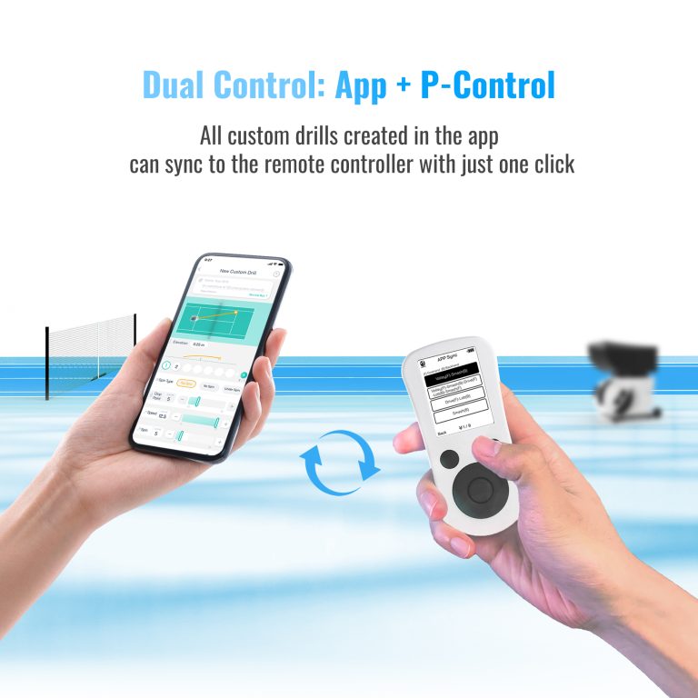 PONGBOT Pace S Pro tennis ball machine controlled via companion app and remote