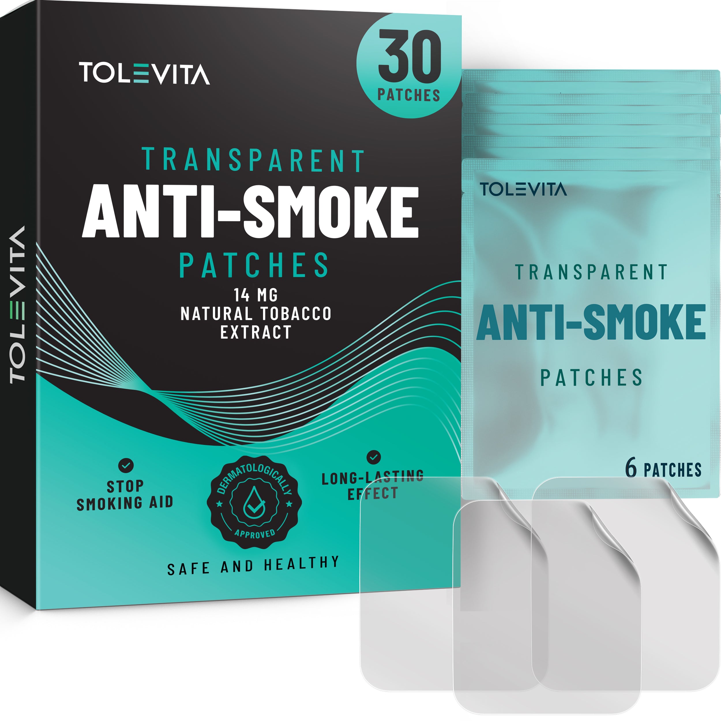 TOLEVITA Anti-Smoke Herbal Patches box, transparent stop-smoking patches, 30-day supply