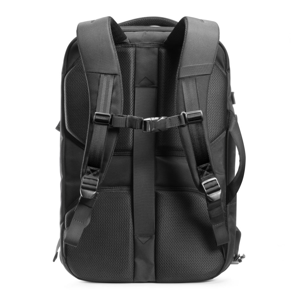 Back view of the tomtoc Navigator-T66 backpack showing the padded back panel and straps