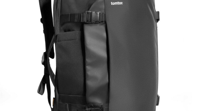 tomtoc Navigator-T66 Travel Laptop Backpack 40L shown from the front in black