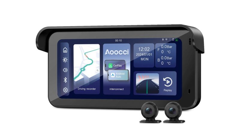 Aoocci C6 Pro all-in-one motorcycle dash cam and display with wireless CarPlay