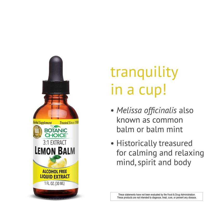 Closeup of the glass dropper top of Botanic Choice Lemon Balm liquid extract bottle