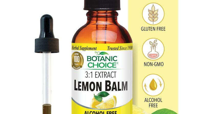Botanic Choice Lemon Balm 3:1 liquid extract dropper bottle, alcohol-free, gluten-free, non-GMO