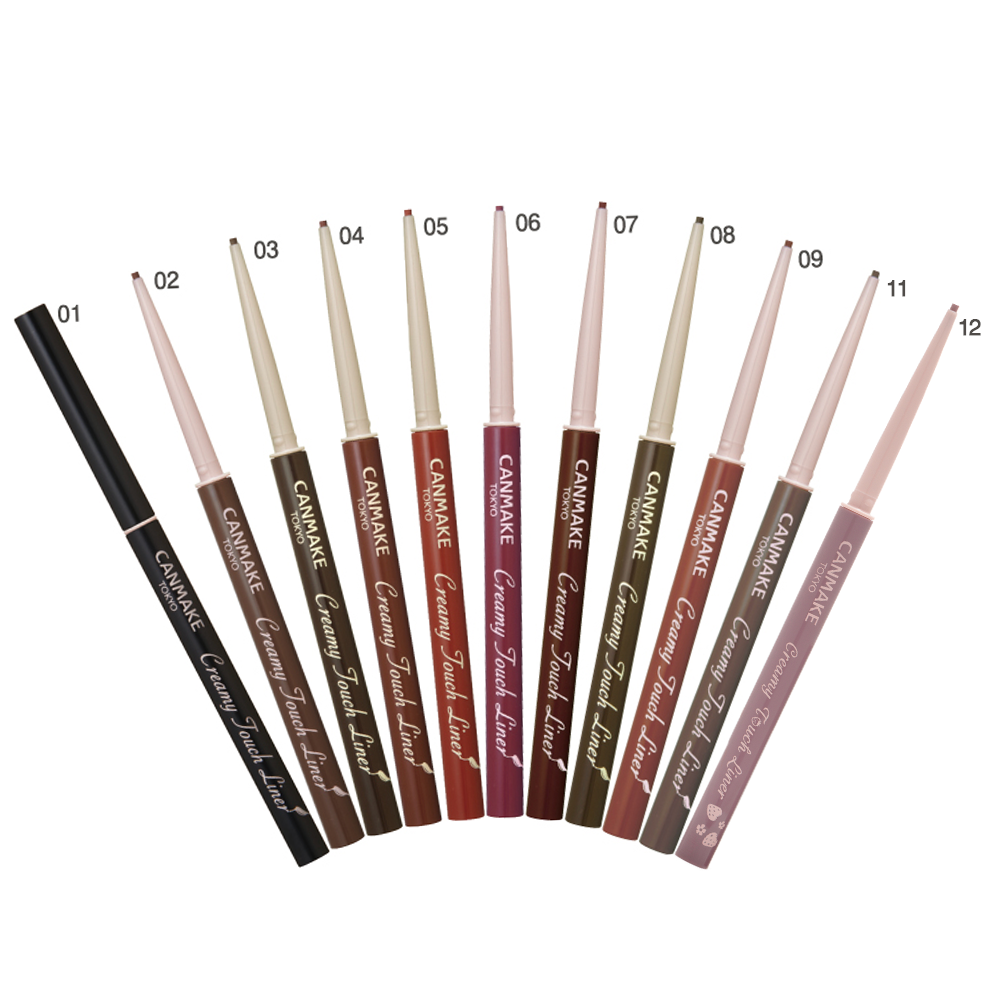 CANMAKE Creamy Touch Liner gel eyeliner pencils shown in all available shades