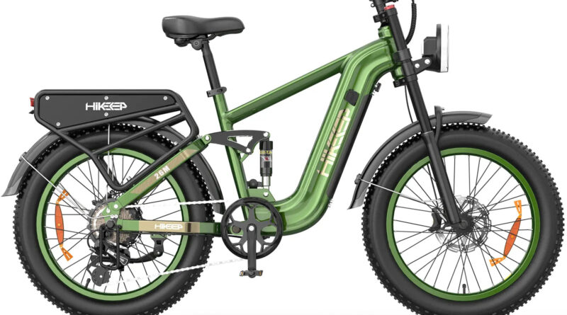 Side profile of the Hikeep 26M Cargo Electric Bike showing fat tires and full suspension