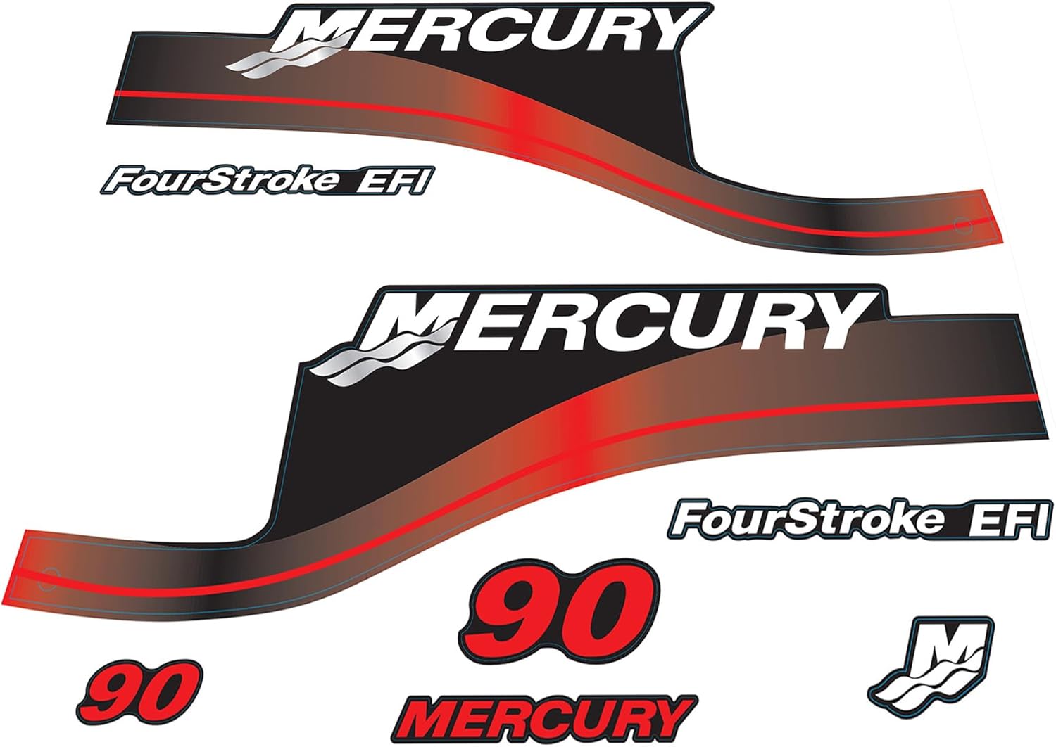 Mercury 90 HP outboard decal set for FourStroke EFI engines in Red