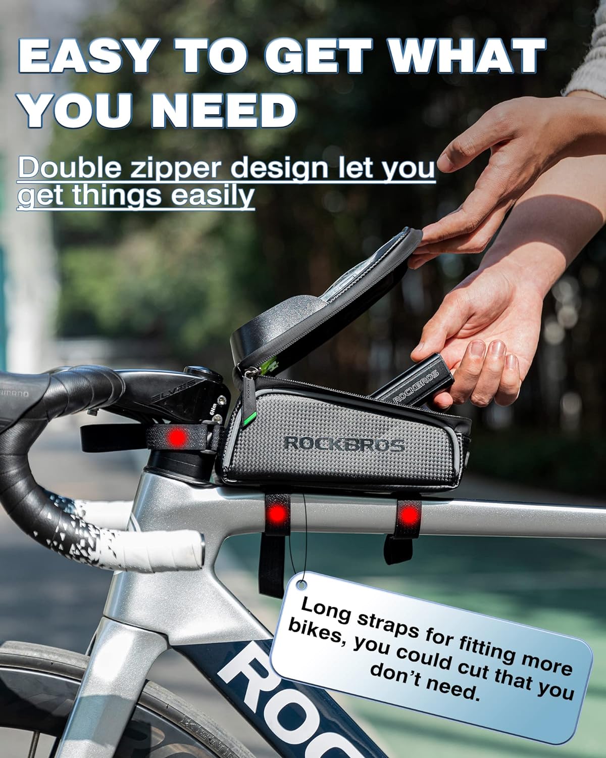 ROCKBROS bike phone bag double zipper and adjustable mounting straps