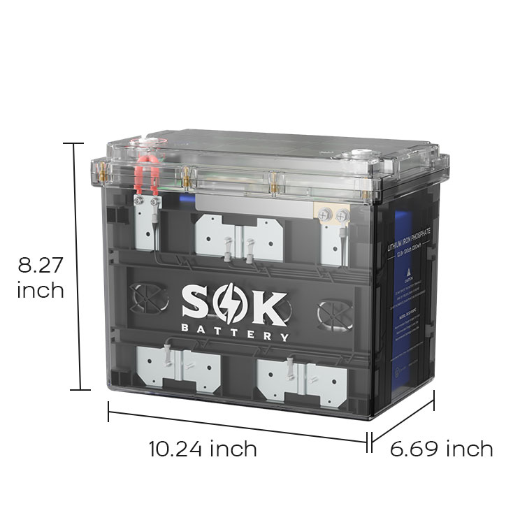 SOK SK12V100PC 12V 100Ah LiFePO4 battery with clear sealed enclosure