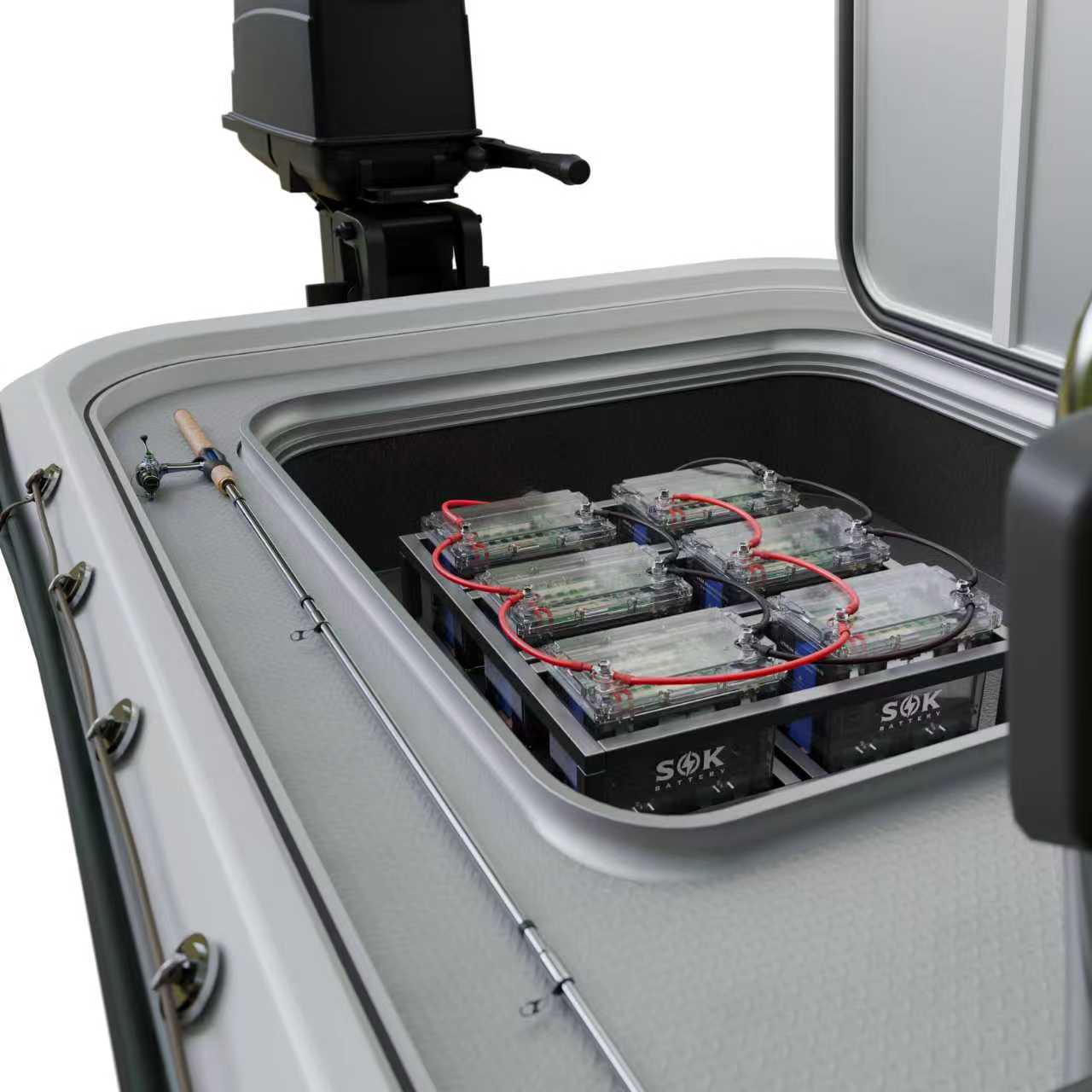 SOK SK12V100PC LiFePO4 battery internal cell view through clear enclosure
