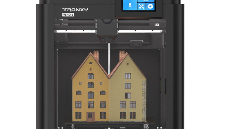 Tronxy VEHO 1A fully enclosed 3D printer front view with touchscreen and glass door